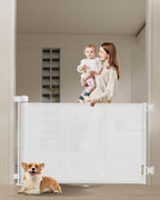120 inch Retractable Baby Gates 34 inch Tall, Retractable Gate with Reinforced Strip Design to Prevent Crawling Through, 10 FT Extra Wide Retractable Dog Gate for Indoor/Outdoor