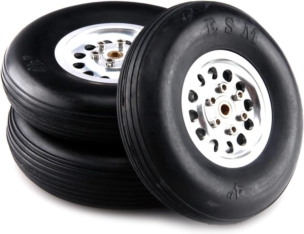 1 Pair of - RC Parts Rubber Wheel Tire with Alu Hub1.75/2.5"/ 2.75/3" / 3.5" / 4" /4.5"/5'' for RC Airplane Model(101mm 4.0inch)