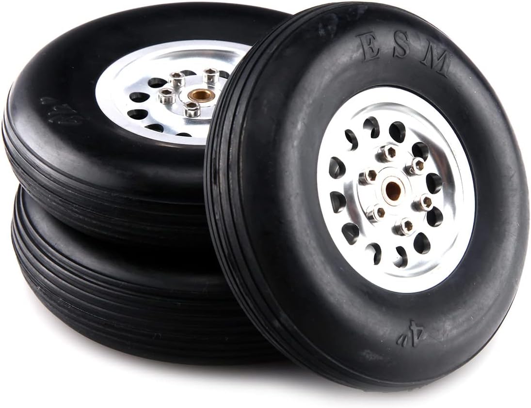 1 Pair of - RC Parts Rubber Wheel Tire with Alu Hub1.75/2.5"/ 2.75/3" / 3.5" / 4" /4.5"/5'' for RC Airplane Model(101mm 4.0inch)