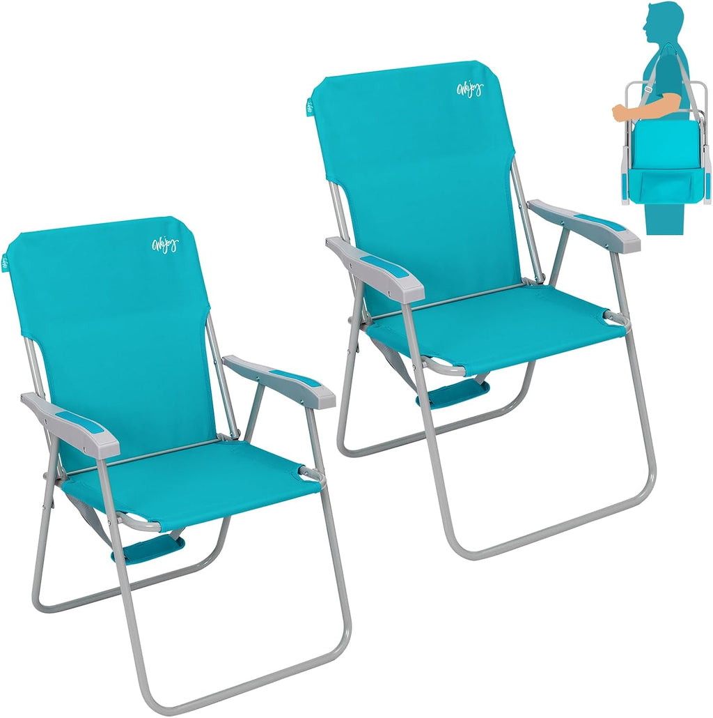 #WEJOY Folding Beach Chair for Adults, Lightweight Beach Chair with Shoulder Straps, High Back Camping Chairs with Hard Armrest, Supports 300lbs for Outdoor Lawn Concert