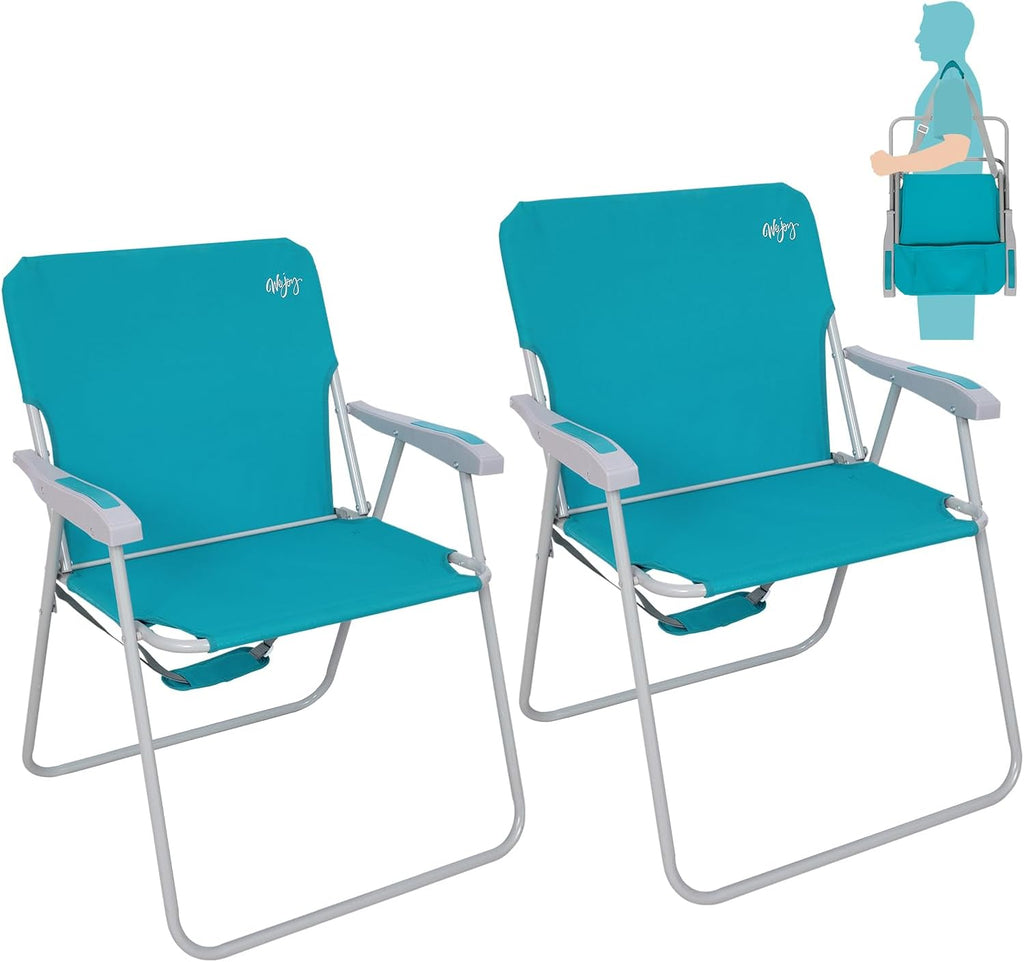 #WEJOY Folding Beach Chair for Adults, Lightweight Beach Chair with Shoulder Straps, High Back Camping Chairs with Hard Armrest, Supports 300lbs for Outdoor Lawn Concert