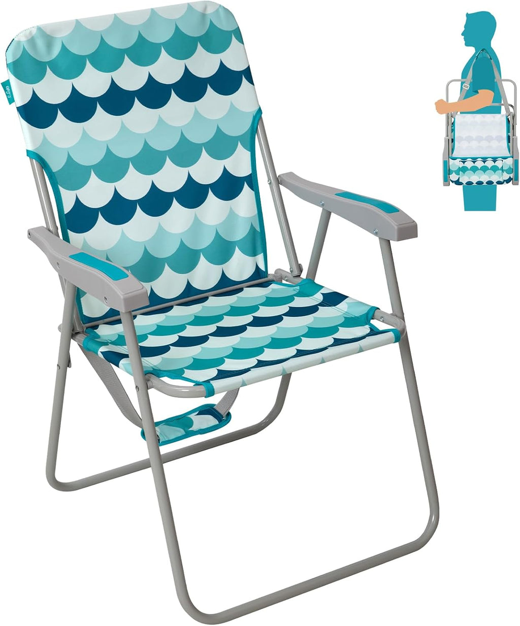 #WEJOY Folding Beach Chair for Adults, Lightweight Beach Chair with Shoulder Straps, High Back Camping Chairs with Hard Armrest, Supports 300lbs for Outdoor Lawn Concert