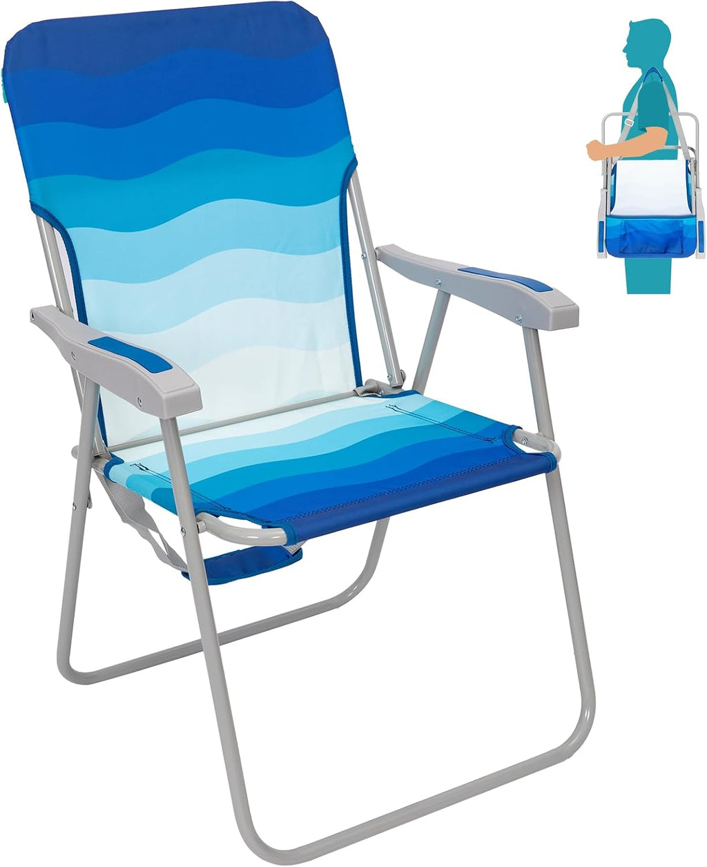 #WEJOY Folding Beach Chair for Adults, Lightweight Beach Chair with Shoulder Straps, High Back Camping Chairs with Hard Armrest, Supports 300lbs for Outdoor Lawn Concert