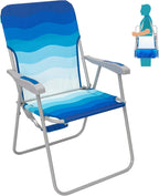 #WEJOY Folding Beach Chair for Adults, Lightweight Beach Chair with Shoulder Straps, High Back Camping Chairs with Hard Armrest, Supports 300lbs for Outdoor Lawn Concert