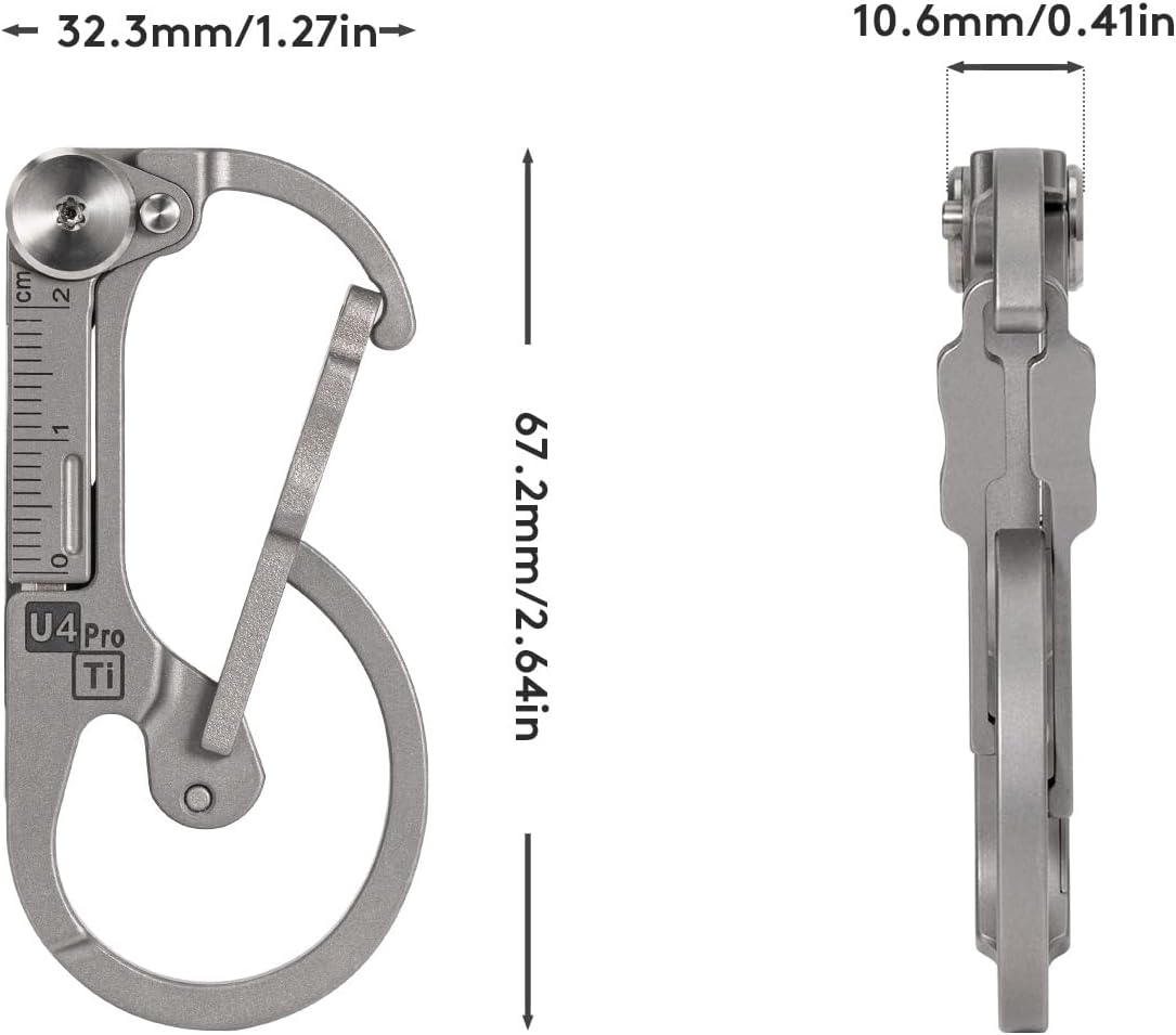 (Upgraded) RovyVon U4 Pro+ Plus Titanium Carabiner Clip, Small EDC Carabiner Keychain Multitool Hidden Folding Knife and Dual-Bit Screwdriver Set, Utility EDC Gadgets for Men Women Outdoor Daily Carry