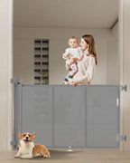 120 inch Retractable Baby Gates 34 inch Tall, Retractable Gate with Reinforced Strip Design to Prevent Crawling Through, 10 FT Extra Wide Retractable Dog Gate for Indoor/Outdoor