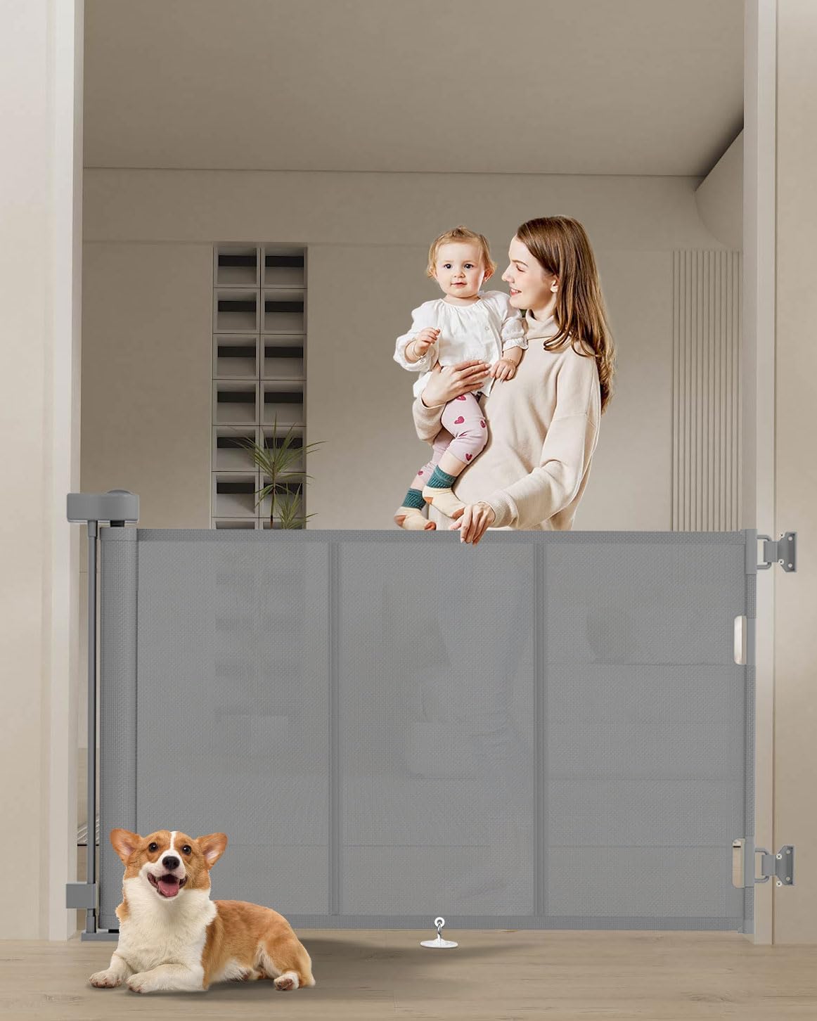 120 inch Retractable Baby Gates 34 inch Tall, Retractable Gate with Reinforced Strip Design to Prevent Crawling Through, 10 FT Extra Wide Retractable Dog Gate for Indoor/Outdoor