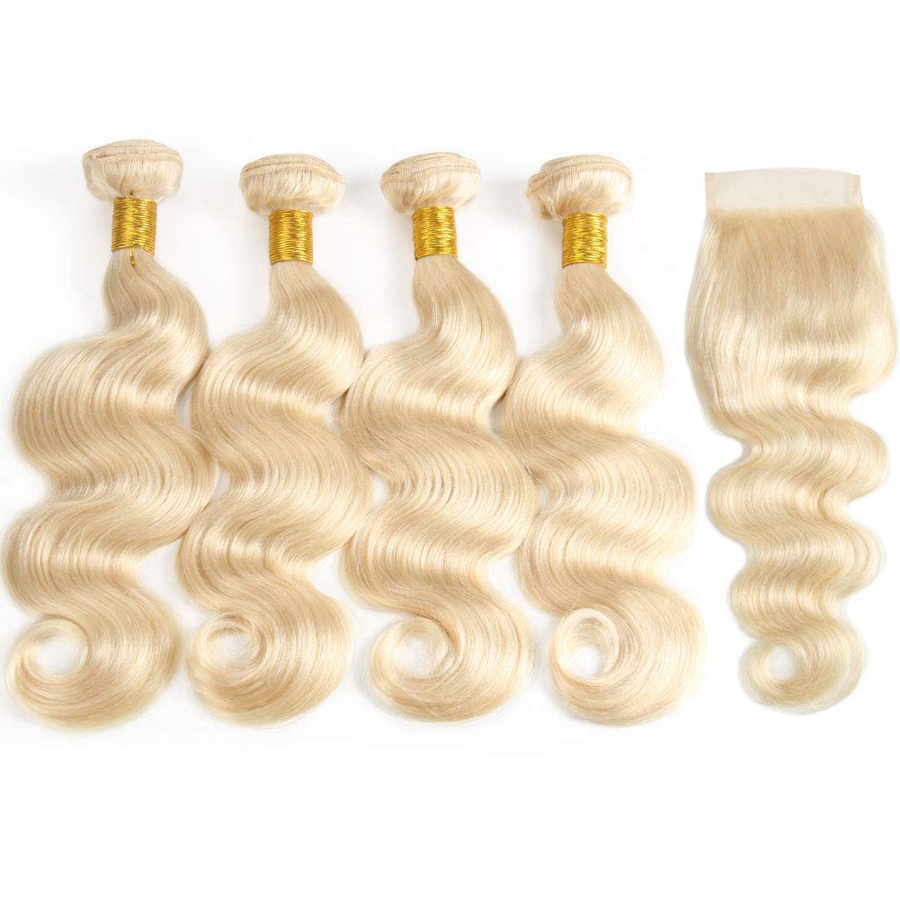 Ombre Human Hair Bundles with Closure 100% Unprocessed Virgin Brazilian Human Hair Body Wave 4 Bundles with 4x4 Lace Closure Free Part (10 10 10 10+10#T1B/4/27)