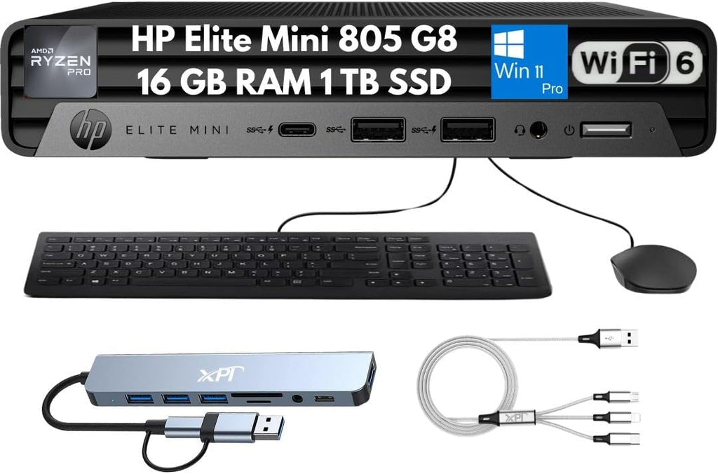 Elite Mini 805 G8 Mini Desktop 2026, AMD Ryzen 5 PRO 5650G (6-Core), 16GB RAM, 512GB SSD, 4K Display Support, Quiet Operation, Docking Station, Wi-Fi 6, Ethernet, Keyboard & Mouse, Windows 11 Pro