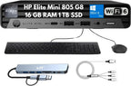 Elite Mini 805 G8 Mini Desktop 2026, AMD Ryzen 5 PRO 5650G (6-Core), 16GB RAM, 512GB SSD, 4K Display Support, Quiet Operation, Docking Station, Wi-Fi 6, Ethernet, Keyboard & Mouse, Windows 11 Pro