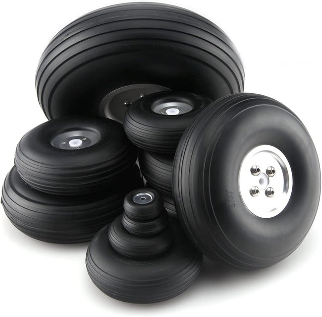 1 Pairs PU Wheels W/Aluminum Core Alloy Hub 1Inch/1.25/1.5/1.75/2/2.25/2.5/2.75/3/3.25/3.5/3.75/4/4.5/5"; for RC Airplane Model(95mm 3.75inch) Hover Image