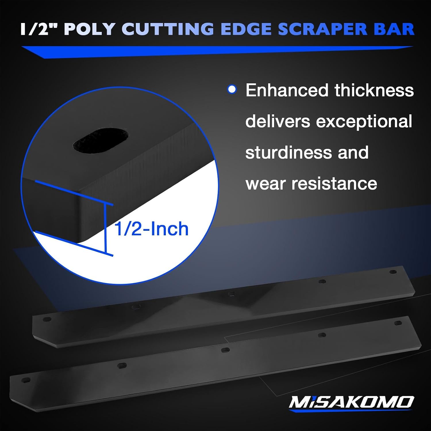 1/2" Heavy Duty Poly Cutting Edge Scraper Bar Compatible with John Deere 54" Front Mount Snow Blade Plow, Replace# M75679