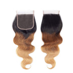 Ombre Human Hair Bundles with Closure 100% Unprocessed Virgin Brazilian Human Hair Body Wave 4 Bundles with 4x4 Lace Closure Free Part (10 10 10 10+10#T1B/4/27)
