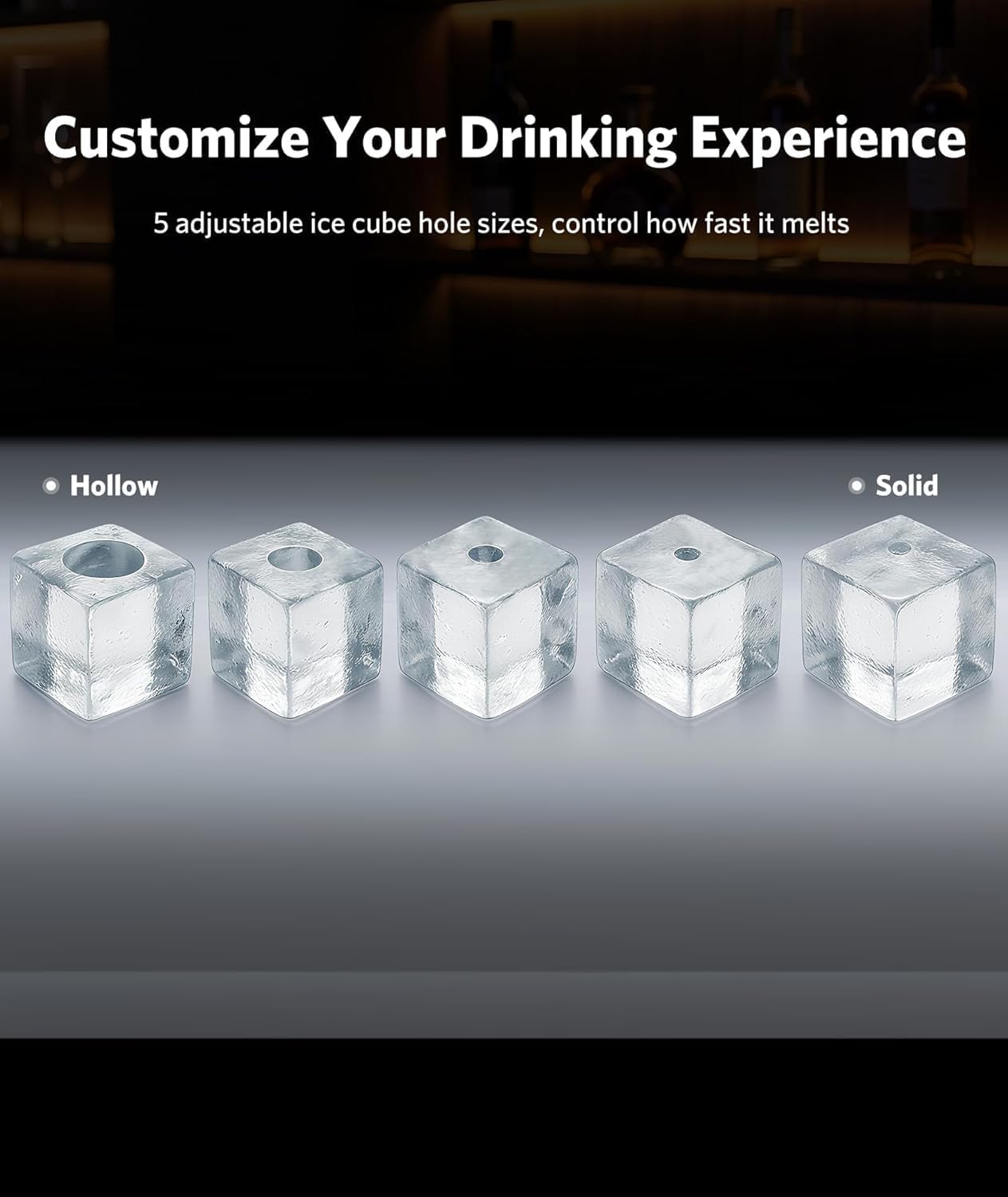 1.6" Crystal Clear Ice Maker Countertop-Produces 9 Clear Cubic Ice per Hour, 24H Timer, Self-Cleaning Countertop Ice Cube Maker with 5 Ice Cube Sizes for Whiskey & Cocktails, ETL Listed