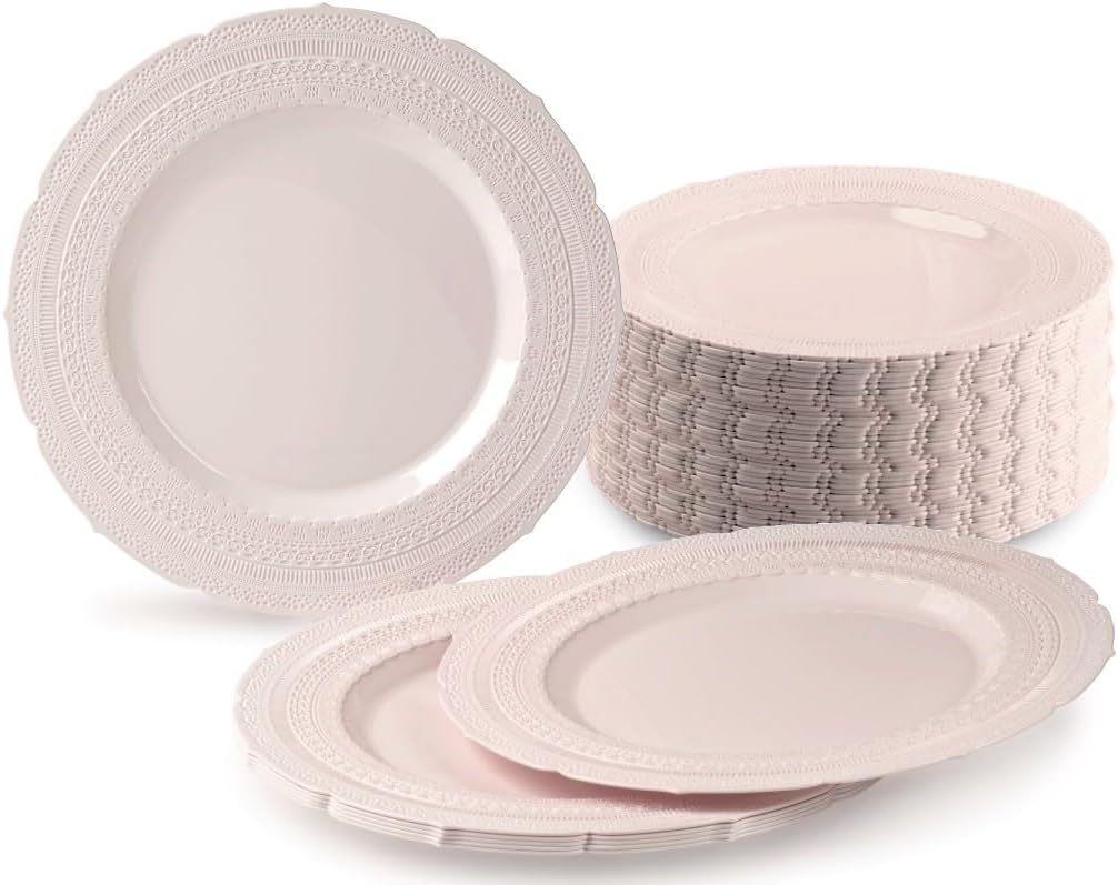" OCCASIONS " 120 Plates Pack, Extra Heavyweight Disposable Vintage Wedding Party Plastic Plates (11'' Dinner Plate, Chateau in Blue)