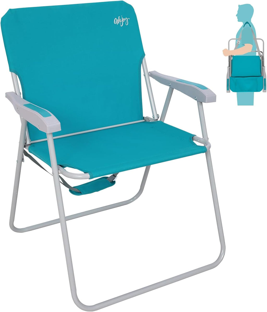 #WEJOY Folding Beach Chair for Adults, Lightweight Beach Chair with Shoulder Straps, High Back Camping Chairs with Hard Armrest, Supports 300lbs for Outdoor Lawn Concert