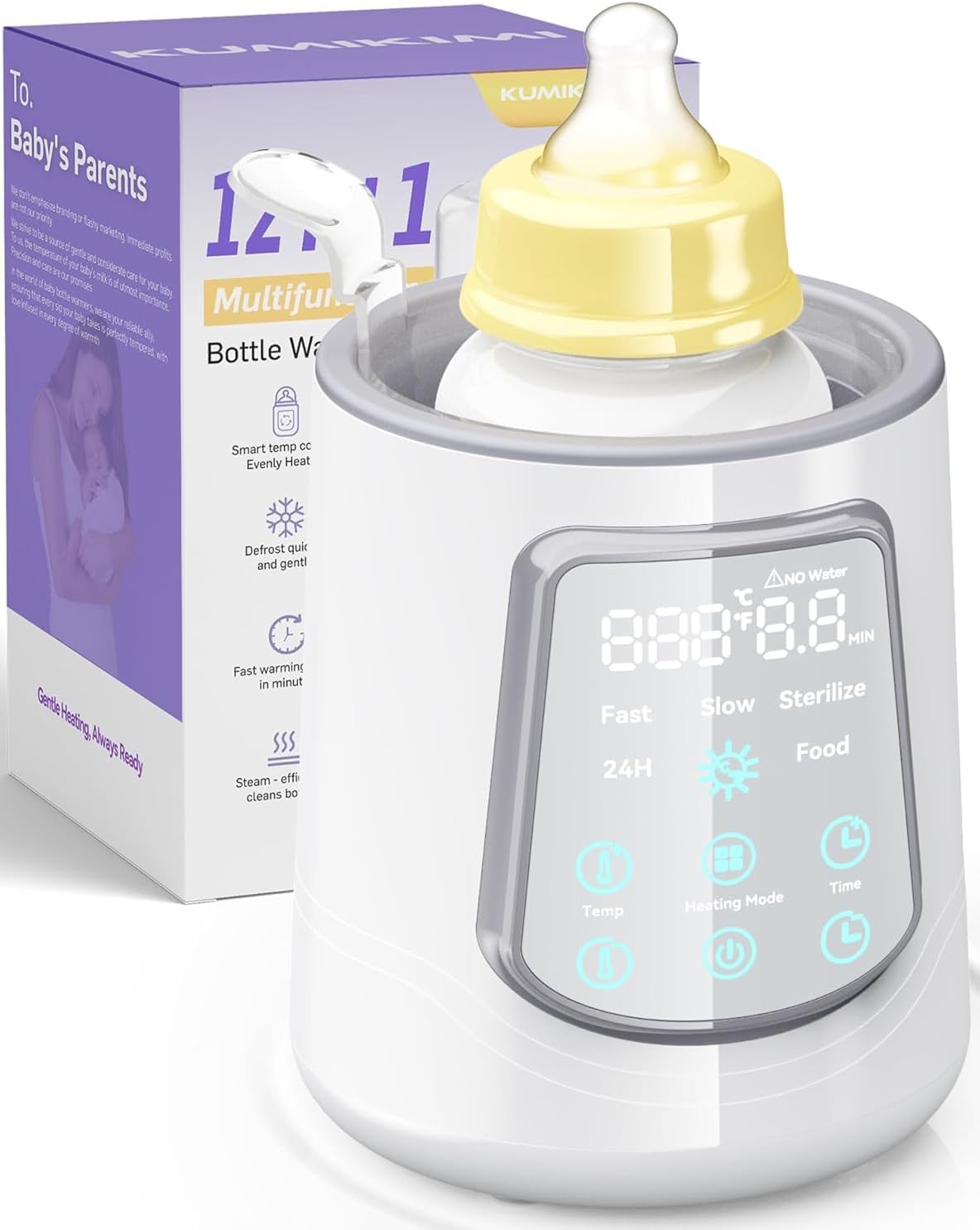 12 in 1 Fast Baby Bottle Warmer with Even Heating No Hot Spots, Night Mode, Sterili-zing, Constant Temp Milk Warmer for Breastmilk & Formula, Fits All Bottles Grey