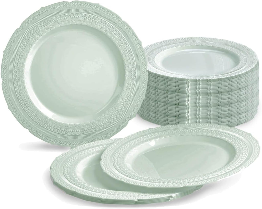 " OCCASIONS " 120 Plates Pack, Extra Heavyweight Disposable Vintage Wedding Party Plastic Plates (11'' Dinner Plate, Chateau in Blue)