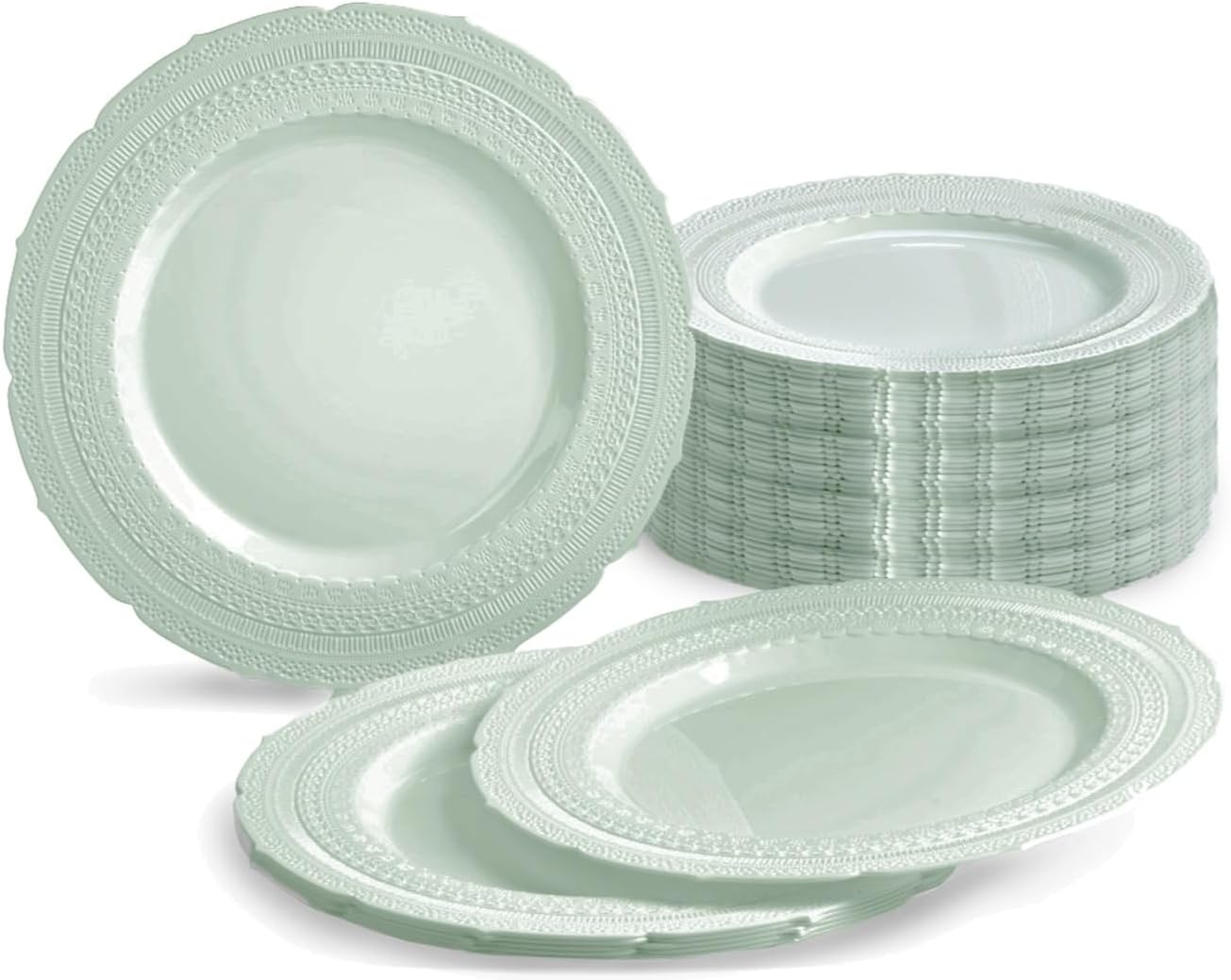 " OCCASIONS " 120 Plates Pack, Extra Heavyweight Disposable Vintage Wedding Party Plastic Plates (11'' Dinner Plate, Chateau in Blue)