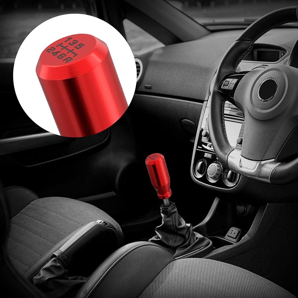 (Red) 6 Speed Weighted Manual Universal Automatic Gear Shifter Shift Knobs with 4 Adapters Fit Compatible with Manual Cars Most Automatic Cars