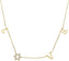 LOVE WITH A JEWISH STAR IN GOLD: The word LOVE is spelled out in warm yellow gold script letter charms where the letter O is replaced by a Star of David set with cubic zirconia, a clever and beautiful