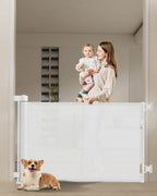 120 inch Retractable Baby Gates 34 inch Tall, Retractable Gate with Reinforced Strip Design to Prevent Crawling Through, 10 FT Extra Wide Retractable Dog Gate for Indoor/Outdoor