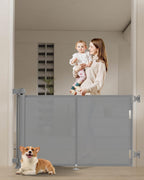120 inch Retractable Baby Gates 34 inch Tall, Retractable Gate with Reinforced Strip Design to Prevent Crawling Through, 10 FT Extra Wide Retractable Dog Gate for Indoor/Outdoor