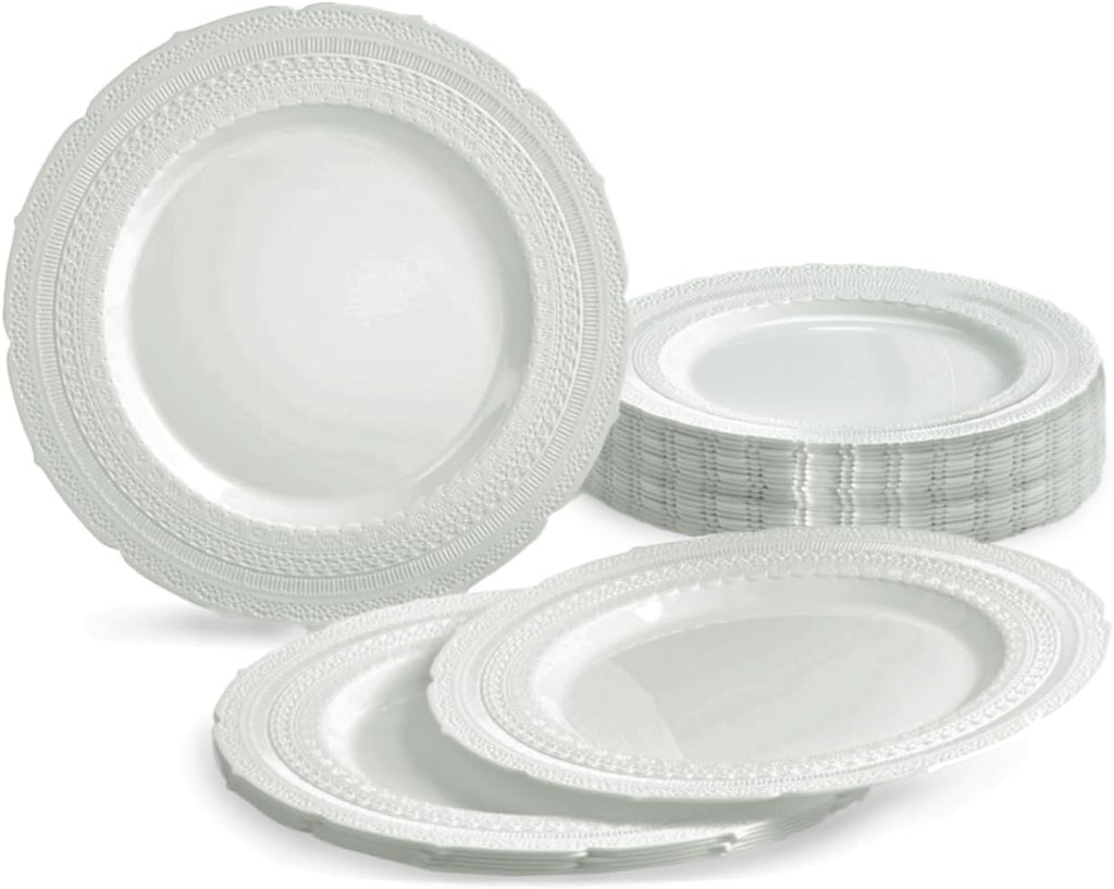 " OCCASIONS " 120 Plates Pack, Extra Heavyweight Disposable Vintage Wedding Party Plastic Plates (11'' Dinner Plate, Chateau in Blue)