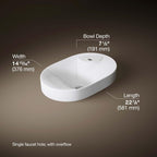 "KOHLER 31705-1-0 Chalice 22-3/4"" Oval Vessel Bathroom Vanity Sink Basin with Single Faucet Deck Hole, Bathroom Sinks Above Counter, White "