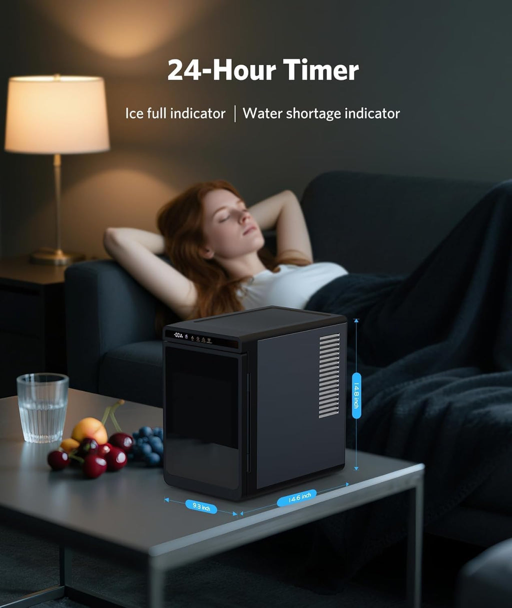 1.6" Crystal Clear Ice Maker Countertop-Produces 9 Clear Cubic Ice per Hour, 24H Timer, Self-Cleaning Countertop Ice Cube Maker with 5 Ice Cube Sizes for Whiskey & Cocktails, ETL Listed