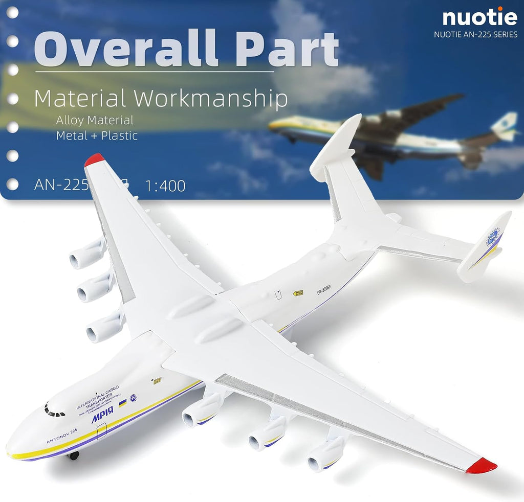 1/400 Scale Antonov-225 Mriya Military Transport Aircraft Miniature Ukrainian Painting Metal Diecast Carrier Airplane Model with Metal Stand for Aviation Enthusiasts Adults Collection or Gift