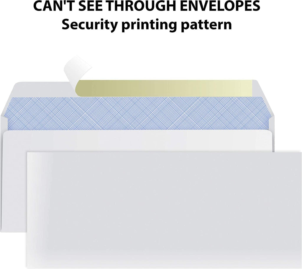 #10 Envelopes Letter Size Self Seal | 1,000 Business Mailing Security Peel and Sealing Envelope | 100% Tinted | no 10 White Windowless Legal Regular Plain Envelops Pack | 4-1/8 x 9-1/2 Inches | 24 LB