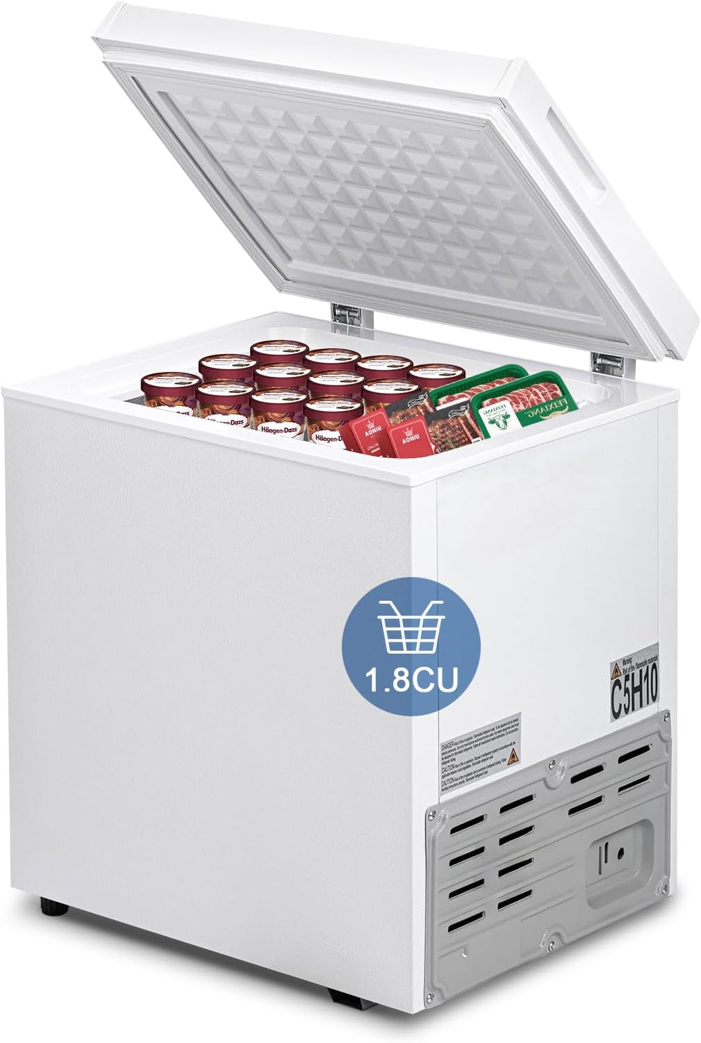 1.8 Cu.Ft Chest Freezer with 7 Temperature Settings, Quiet Compact Deep Freezer with Removable Basket, Mini Freestanding Freezer for Apartment, Kitchen, RV, Office, Restaurant