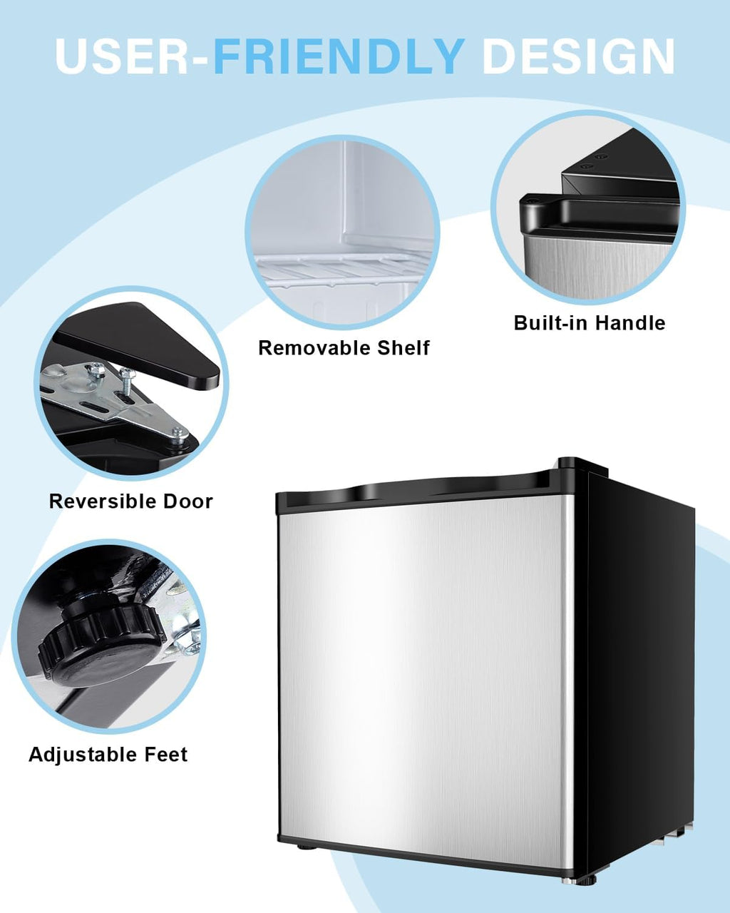1.1 Cu.ft Mini Freezer - Compact Upright Freezer with 7 Adjustable Thermostat, Removable Shelf, Reversible Single Door, 360°Uniform Cooling Small freezer for Home Office Kitchen Dorm, Silver