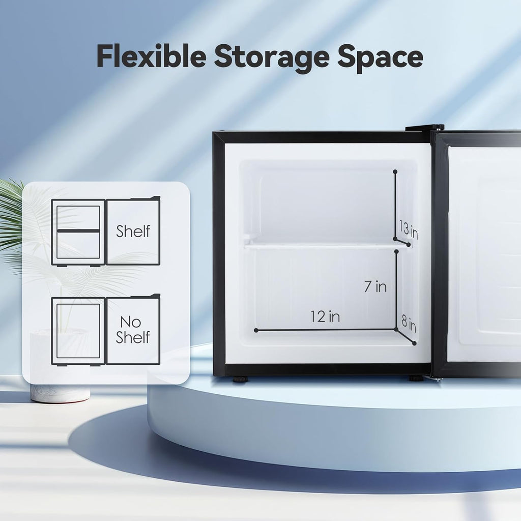 1.1 Cu.ft Small Upright Freezer, Mini Freezer with Removable Shelves, Adjustable Thermostat, Reversible Door Hinge, Quiet for Home/Dorm/Office/Kitchen, Black