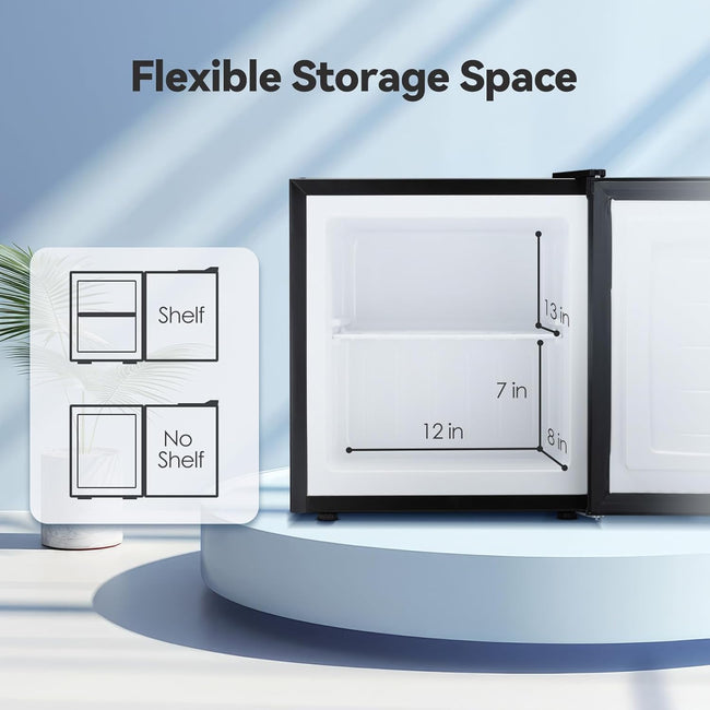 1.1 Cu.ft Small Upright Freezer, Mini Freezer with Removable Shelves, Adjustable Thermostat, Reversible Door Hinge, Quiet for Home/Dorm/Office/Kitchen, Black Main Image
