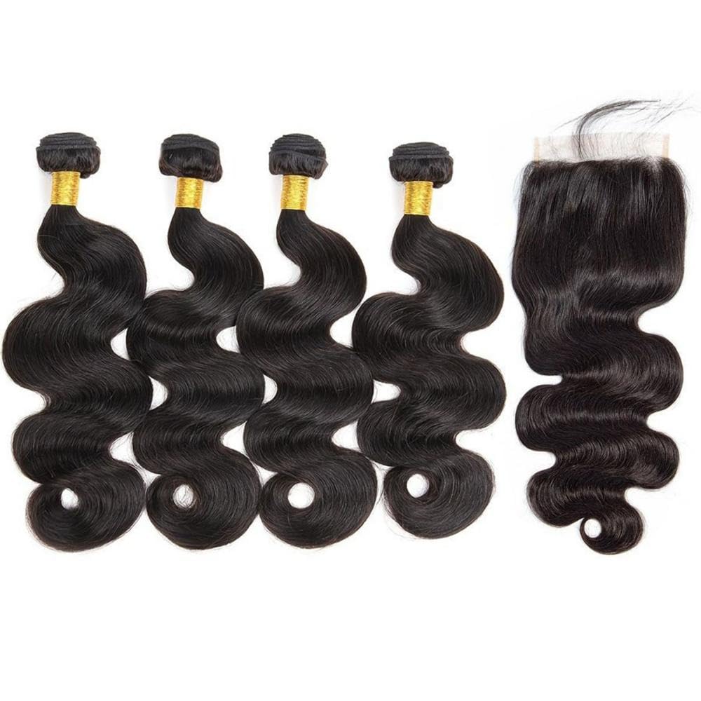Ombre Human Hair Bundles with Closure 100% Unprocessed Virgin Brazilian Human Hair Body Wave 4 Bundles with 4x4 Lace Closure Free Part (10 10 10 10+10#T1B/4/27)