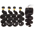 Ombre Human Hair Bundles with Closure 100% Unprocessed Virgin Brazilian Human Hair Body Wave 4 Bundles with 4x4 Lace Closure Free Part (10 10 10 10+10#T1B/4/27)