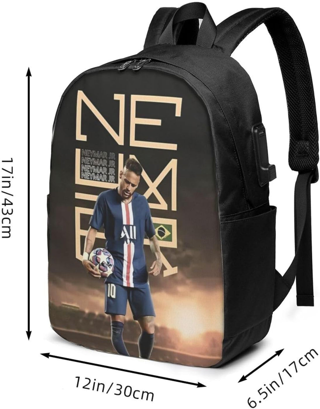 #10 Neymar Adult Backpacks Bag Laptop Bag Bookbag Usb Backpack 17 Inch For Daily