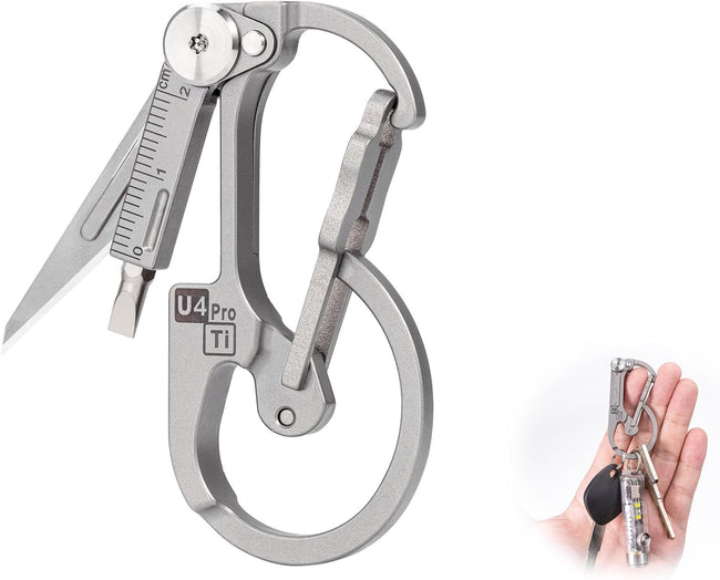(Upgraded) RovyVon U4 Pro+ Plus Titanium Carabiner Clip, Small EDC Carabiner Keychain Multitool Hidden Folding Knife and Dual-Bit Screwdriver Set, Utility EDC Gadgets for Men Women Outdoor Daily Carry Hover Image