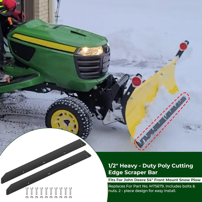 1/2" Poly Cutting Edge Scraper Bar- Replacement for John Deere 54" Front Mount Snow Blade Plow, Replaces for M75679 Two-Part Assembly Main Image