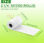 (100 Rolls) 2 1/4" x 50' Thermal Paper, POS Receipt Paper for Retail Business Cash Register, Fits All Credit Card Terminal
