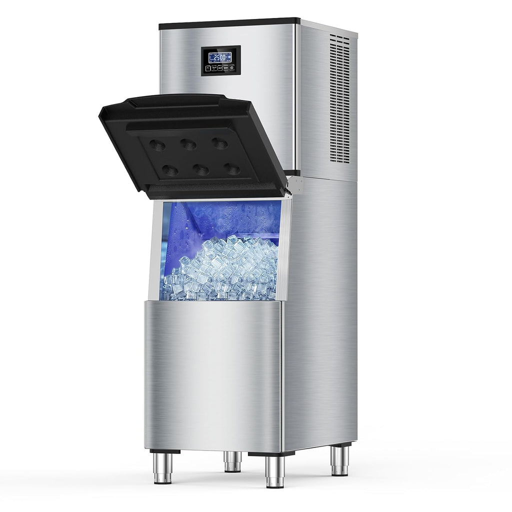 100LBS/24H High Output - Commercial Ice Maker with 20LBS Storage Bin - Dual Water Inlets, 36 Ice Cubes/Cycle, 15" Compact Undercounter/Freestanding Design - Self-Cleaning for Home Bars, Outdoor