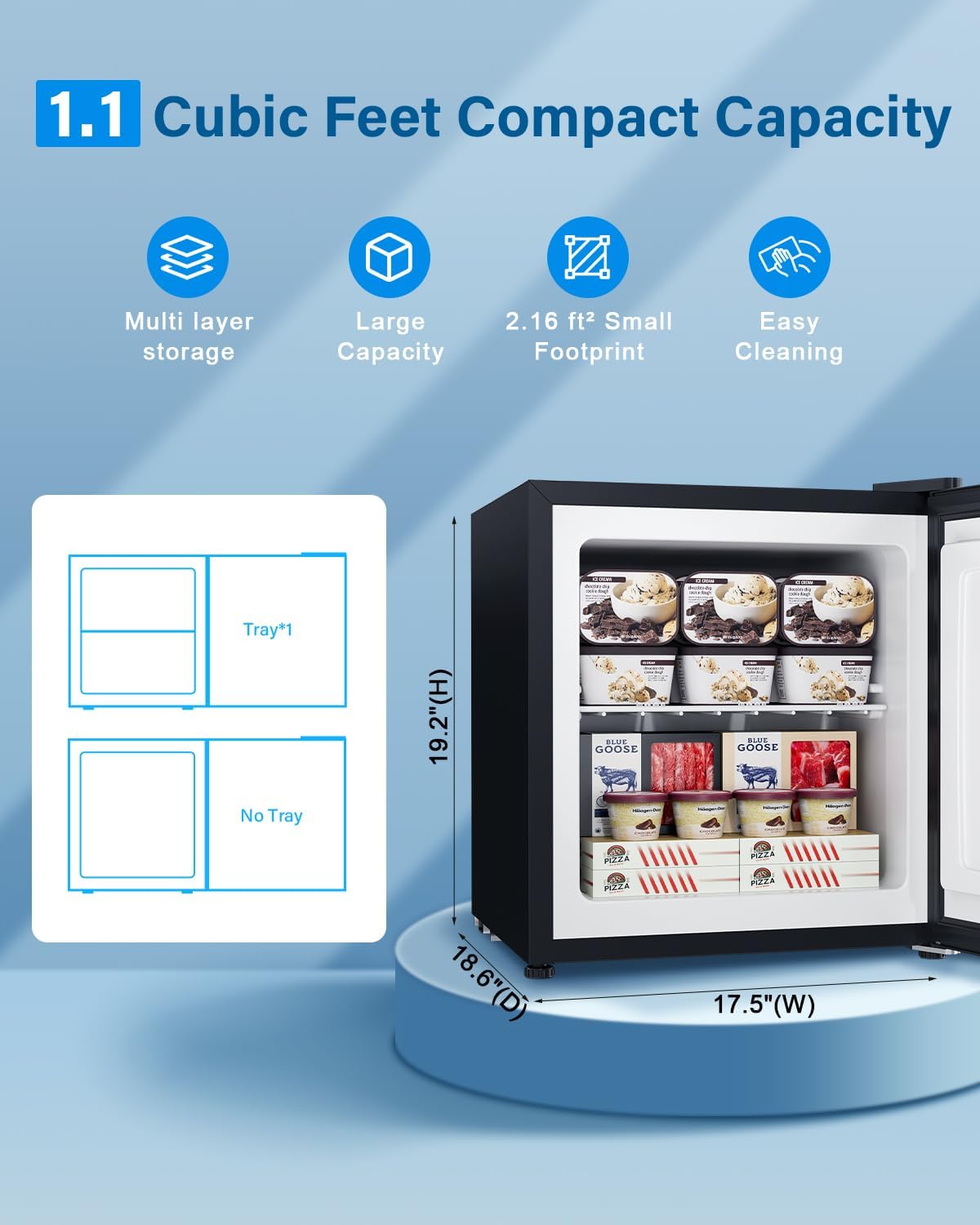 1.1 Cu.ft Mini Freezer - Compact Upright Freezer with 7 Adjustable Thermostat, Removable Shelf, Reversible Single Door, 360°Uniform Cooling Small freezer for Home Office Kitchen Dorm, Silver