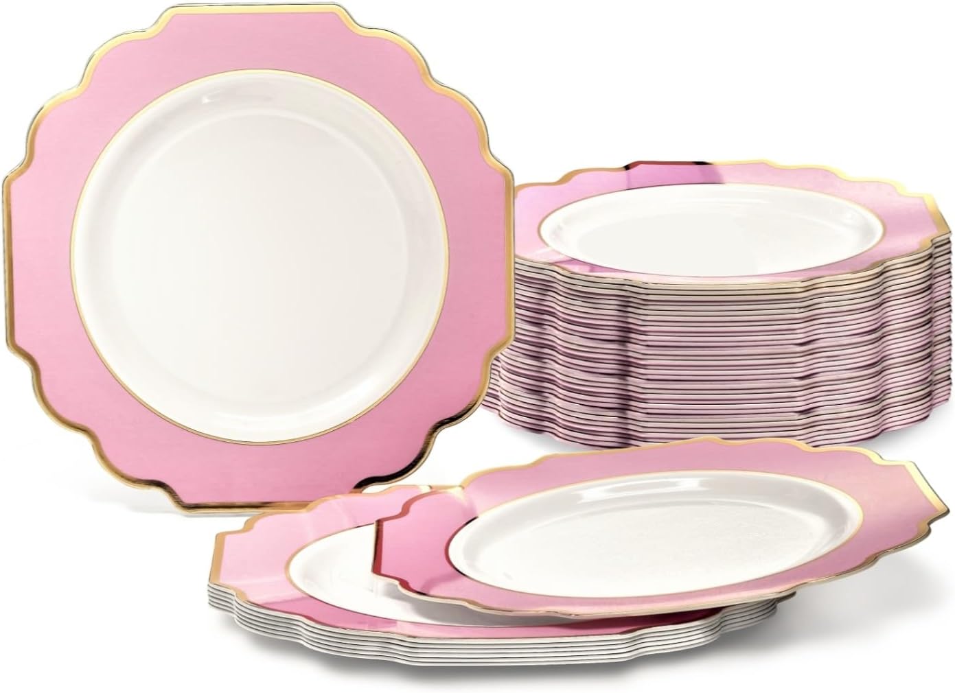 " OCCASIONS " 120 Plates Pack, Heavyweight Disposable Wedding Party Plastic Plates (6.5'' Cake/Dessert Plate, Imperial White/Blue & Silver)