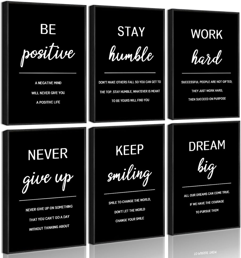 Inspirational Office Wall Art Motivational Wall Decor  12” x16” Quotes Wall Art for Living Room - Encouraging Canvas Posters for Bedroom - Sayings for Wall Decor - Set of 6 PCS Framed