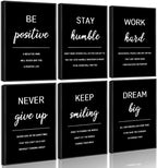 Inspirational Office Wall Art Motivational Wall Decor  12” x16” Quotes Wall Art for Living Room - Encouraging Canvas Posters for Bedroom - Sayings for Wall Decor - Set of 6 PCS Framed