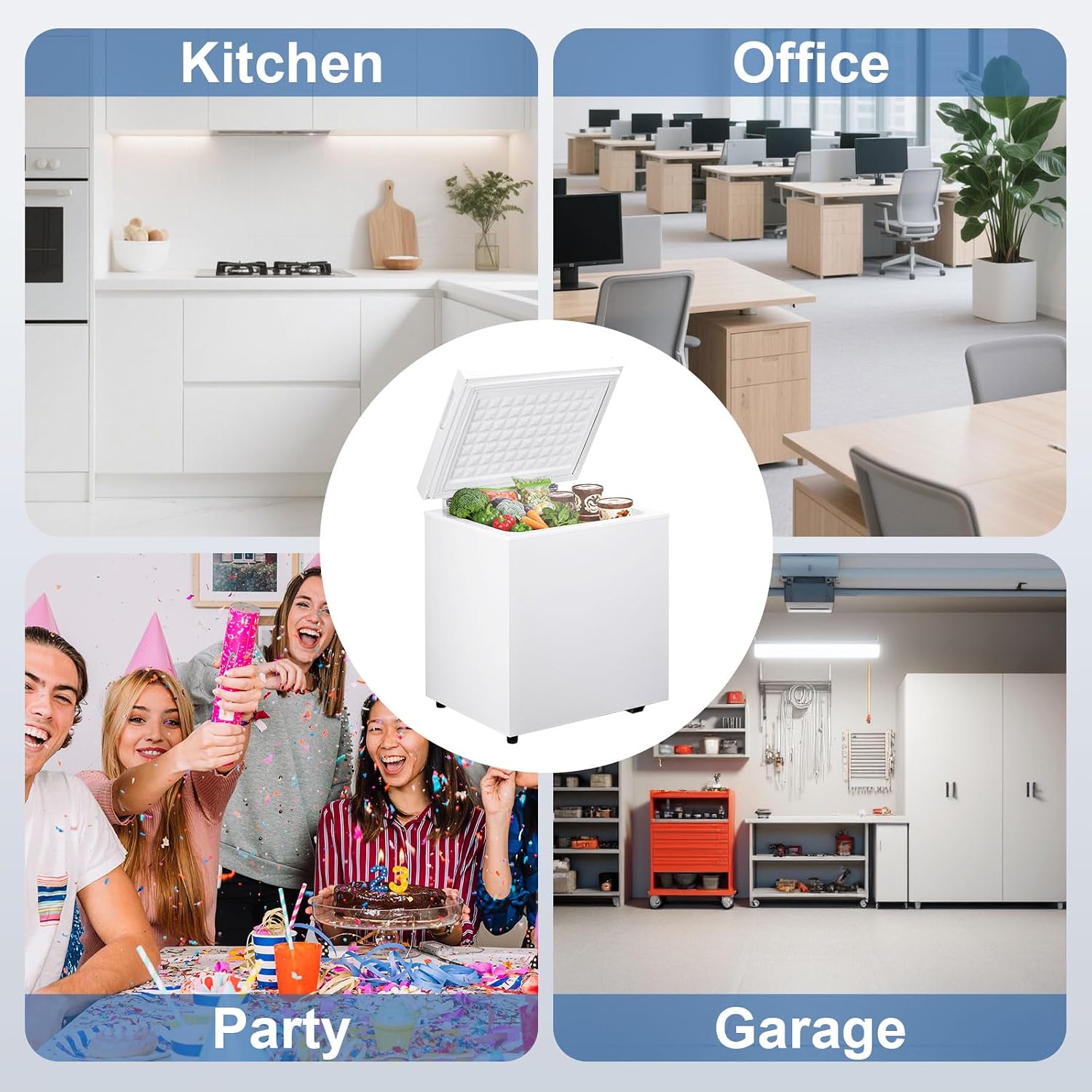 1.8 Cu.Ft Chest Freezer with 7 Temperature Settings, Quiet Compact Deep Freezer with Removable Basket, Mini Freestanding Freezer for Apartment, Kitchen, RV, Office, Restaurant
