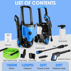 , .5 18 High Power Washer with 4 Nozzles, Soap Bottle for Cleaning Car/Driveway/Patio (Blue), SY529285