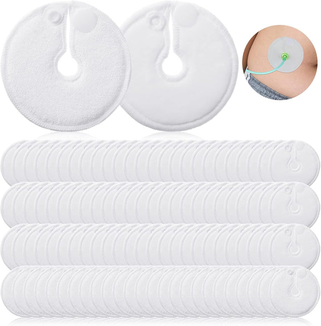 100 Pieces G Tube Pads G Tube Button Covers Peg Feeding Supplies Feeding Pads Holder Peritoneal Abdominal Soft Absorbent Button Covers Holder for Nursing Care Hover Image